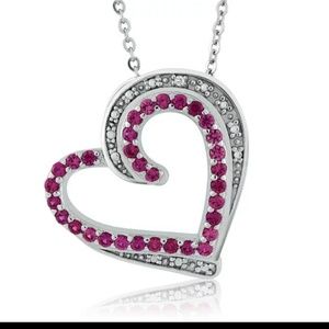 Women's heart-shaped necklace genuine rubies
